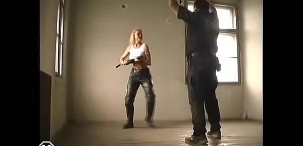  uniform army leatherpants lethal  girl ballbusting